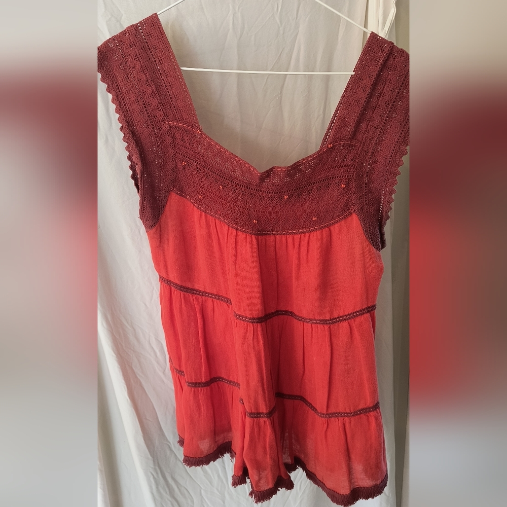 Free People Sleeveless Crochet Top, Pimento, Size Medium